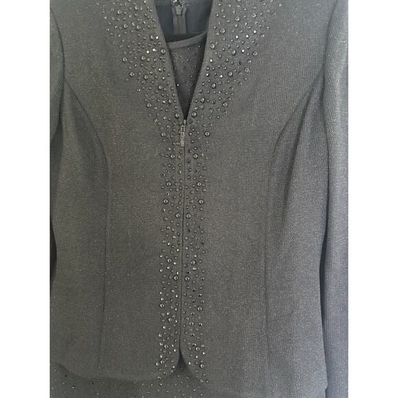 St. John Dress & Jacket Set Sz 6 Black Embellished Knit Evening Outfit - Picture 2 of 16